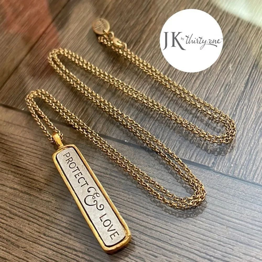 JK by Thirty-One PROTECT & LOVE Pendant Necklace 6187 Two Tone